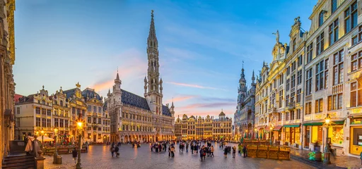 Raamstickers Grand Place in old town Brussels, Belgium city skyline © f11photo