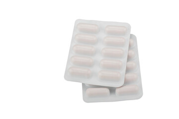 Pills in blister pack isolated on white background