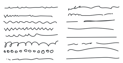 Obraz premium Set of artistic pen brushes.Doodles, ink brushes.Set of vector grunge brushes. Collection of strokes of markers. Set of wavy horizontal lines