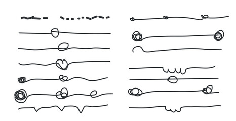 Set of artistic pen brushes.Doodles, ink brushes.Set of vector grunge brushes. Collection of strokes of markers. Set of wavy horizontal lines