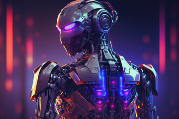 Obraz na płótnie Canvas metallic AI robot. Postproducted generative AI digital illustration.