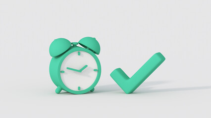 Green clock and check mark minimal cartoony 3D render illustration - 568718911
