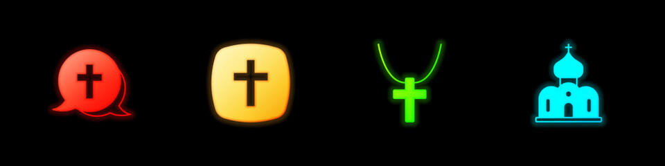 Obraz premium Set Christian cross, on chain and Church building icon. Vector