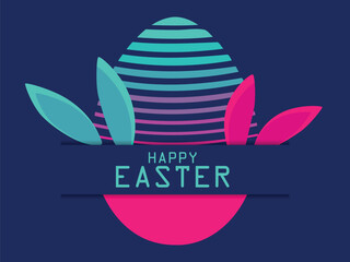 Easter egg and bunny ears in a 80s futuristic style. Happy Easter banner in synthwave and retrowave style. Design for postcard, greeting card, poster. Vector illustration