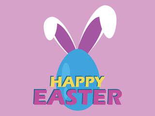 Happy Easter. Painted egg with bunny ears on a pink background. Design for greeting card, banners and posters. Vector illustration