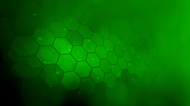 futuristic  green abstract background with hexagon pattern  for video game or sciences technology or sicence fiction design. Digital energy backdrop with copy space