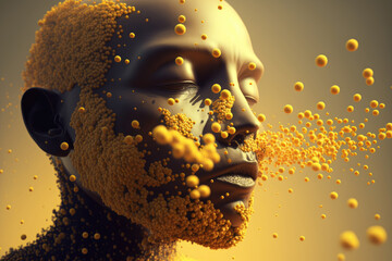 3d illustration of a human breathing in pollen - obrazy, fototapety, plakaty