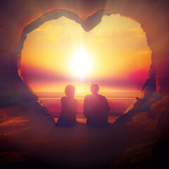Two lovers looking at sunset - 568721570