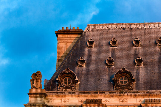 Town Hall and its Belfry in the dusk in Arras in France