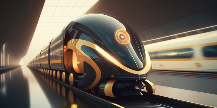 Revolutionary transportation system. The features of monorail, maglev, and hyperloop technology, creating a glass-enclosed transportation system. Revolutionize the way people travel. generative ai.