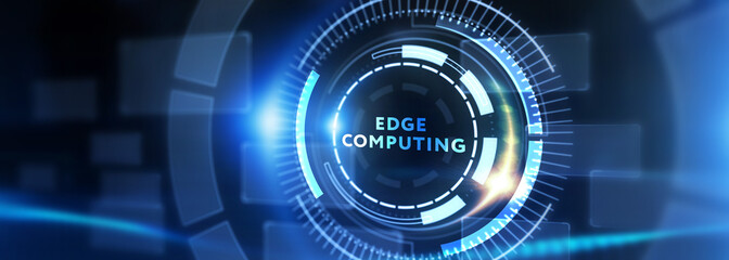 Edge computing modern IT technology on virtual screen. Business, technology, internet and networking concept. 3d illustration