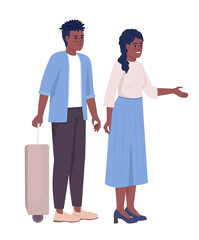Couple going on vacation together semi flat color vector characters. Waiting to board. Editable full body people on white. Simple cartoon style illustration for web graphic design and animation