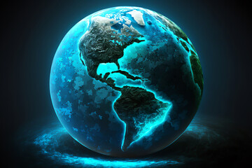 Planet Earth globe. Futuristic glowing planet earth illustration. Generative AI
