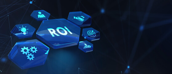 ROI Return on investment financial growth concept. Business, Technology, Internet and network concept. 3d illustration