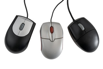 trois souris ordinateur sur fond transparent