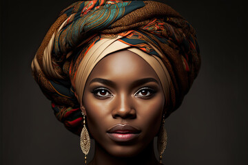 shot of a woman wearing a traditional african head wrap. Generative AI