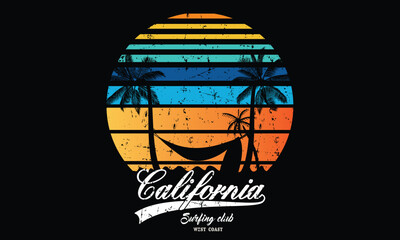 California Beach vibes vintage graphic print design for apparel and others. palm tree. Vector illustration for t-shirt print and other uses.