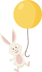 Bunny Character. Flying and Smile Funny, Happy Easter Cartoon Rabbit with Balloon. PNG