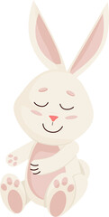 Bunny Character. Sitting  Funny, Happy Easter Cartoon Rabbit. PNG