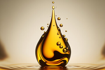 Drop of oil. Shine yellow Cosmetic oil or Cosmetic Essence Liquid drop. Fresh engine oil liquid eco nature. 
