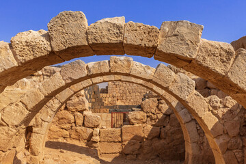 Interior of Qasr Al Hallabat desert castle in Jordan