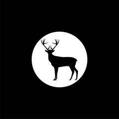 Flat design deer icon isolated on black background.  