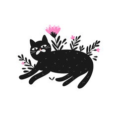 Vector illustration of black cat