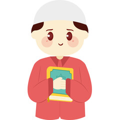 cute cartoon Muslim holding Al Quran flat vector illustration