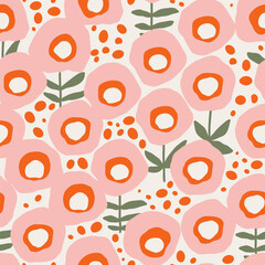 Funny pink floral seamless pattern
