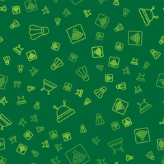 Set line Badminton shuttlecock, Needle bed and needles and Wi-Fi wireless internet network on seamless pattern. Vector