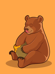 Cute Bear Enjoying Delicious Honey