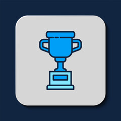 Filled outline Award cup icon isolated on blue background. Winner trophy symbol. Championship or competition trophy. Sports achievement sign. Vector