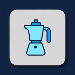 Filled outline Coffee maker moca pot icon isolated on blue background. Vector