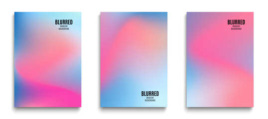 Naklejka na ściany i meble Blurred backgrounds with modern abstract color blur gradient patterns. Templates set for brochures, posters, banners and flyers with cards. Gradient blurred mesh layout posters. Vector illustration