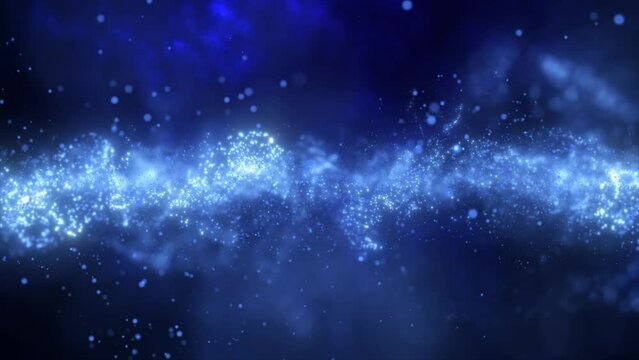 Abstract blue glowing flying waves of energy particles futuristic high tech background. Video 4k