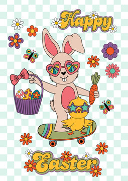 easter card with groovy rabbit 