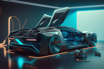 Naklejka premium future car scanning and auto data analysis