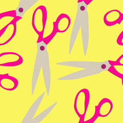  Scissors seamless pattern in yellow background
