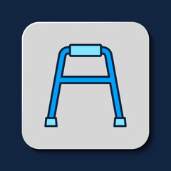 Filled outline Walker for disabled person icon isolated on blue background. Vector