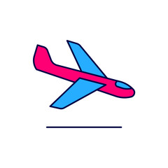Filled outline Plane landing icon isolated on white background. Airplane transport symbol. Vector