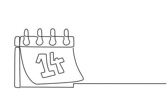 recommend clip art: 14th calendar valentine day continuous line drawing. One line art of calendar, memorable date, countdown, holiday, weekday and weekend. vector illustration	