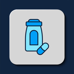 Filled outline Sedative pills icon isolated on blue background. Vector