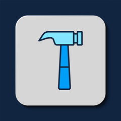 Filled outline Hammer icon isolated on blue background. Tool for repair. Vector