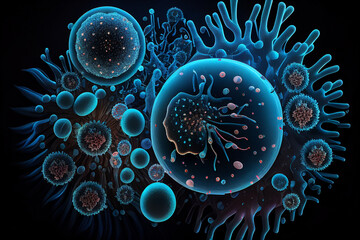 virus or cell in blue, science microbiology
