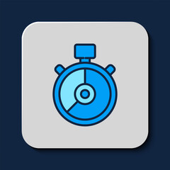 Filled outline Stopwatch icon isolated on blue background. Time timer sign. Chronometer sign. Vector