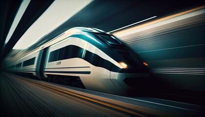 Fototapeta na wymiar High speed train with motion blur effect. generative ai 