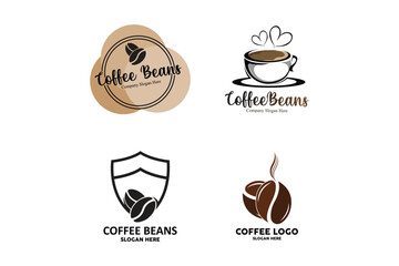 coffee bean drink logo design in brown color vector illustration