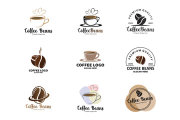 coffee bean drink logo design in brown color vector illustration