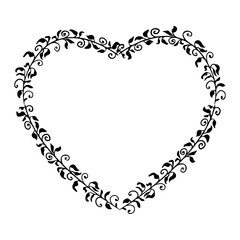 Doodle elegant heart frame, border monogram in doodle style isolated on white background.
