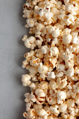 Homemade Kettle Corn Popcorn with Salt in a Bowl, top view. Flat lay, overhead, from above. Copy space.